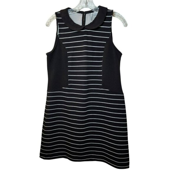 ELLE Dress Small Black White Striped Sleeveless Peter Pan Collar 32" Preowned - Picture 2 of 10